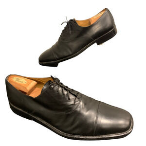 Ermenegildo Zegna Mens Black Leather Oxford Dress Shoes Cap Toe Lace Up Size 12D